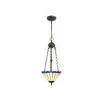 Adolfo 2 Light Uplighter Pendant E27 With 30cm Tiffany Shade, Blue/Cream/Crystal/Aged Antique Brass