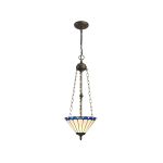 Adolfo 3 Light Uplighter Pendant E27 With 30cm Tiffany Shade, Blue/Cream/Crystal/Aged Antique Brass