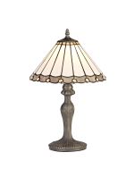 Adolfo 1 Light Curved Table Lamp E27 With 30cm Tiffany Shade, Grey/Cream/Crystal/Aged Antique Brass