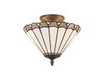 Adolfo 2 Light Semi Flush E27 With 30cm Tiffany Shade, Grey/Cream/Crystal/Aged Antique Brass