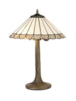 Adolfo 2 Light Tree Like Table Lamp E27 With 40cm Tiffany Shade, Grey/Cream/Crystal/Aged Antique Brass