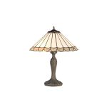 Adolfo 2 Light Curved Table Lamp E27 With 40cm Tiffany Shade, Grey/Cream/Crystal/Aged Antique Brass