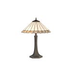 Adolfo 2 Light Octagonal Table Lamp E27 With 40cm Tiffany Shade, Grey/Cream/Crystal/Aged Antique Brass