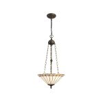 Adolfo 40.5cm 3 Light Uplighter Pendant E27 With 40cm Tiffany Shade, Grey/Cream/Crystal/Aged Antique Brass