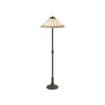 Adolfo 2 Light Leaf Design Floor Lamp E27 With 40cm Tiffany Shade, Grey/Cream/Crystal/Aged Antique Brass