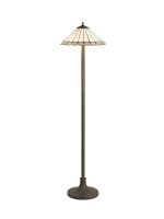 Adolfo 2 Light Stepped Design Floor Lamp E27 With 40cm Tiffany Shade, Grey/Cream/Crystal/Aged Antique Brass