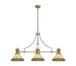 Adolfo 3 Light Linear Pendant E27 With 30cm Tiffany Shade, Antique Brass, Green, Cream, Crystal