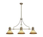 Adolfo 3 Light Linear Pendant E27 With 30cm Tiffany Shade, Antique Brass, Amber, Cream, Crystal