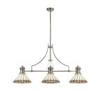 Adolfo 3 Light Linear Pendant E27 With 30cm Tiffany Shade, Polished Nickel, Grey, Cream, Crystal