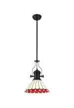 Adolfo 1 Light Pendant E27 With 30cm Tiffany Shade, Matt Black/Red/Cream/Crystal