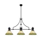 Adolfo 3 Light Linear Pendant E27 With 30cm Tiffany Shade, Matt Black, Green, Cream, Crystal