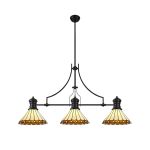 Adolfo 3 Light Linear Pendant E27 With 30cm Tiffany Shade, Matt Black, Amber, Cream, Crystal