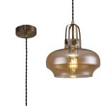 Mont 23cm Single Pendant 1 Light E27, Antique Brass/Amber Plated Glass
