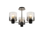 Nu Blok Semi Flush Flush, 3 Light Semi Flush Fitting, Black/Smoke Fade Glass