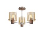 Nu Blok Semi Flush Flush, 3 Light Semi Flush Fitting, Mocha/Amber Fade Glass