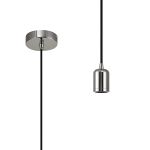 Briciole 10cm 1m 1 Light Pendant Chrome/Black Braided Cable, E27 Max 60W, c/w Ceiling Bracket & Deeper Shade Ring