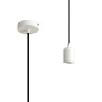 Briciole 10cm 1m 1 Light Pendant White/Black Braided Cable, E27 Max 60W, c/w Ceiling Bracket & Deeper Shade Ring