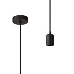 Briciole 10cm 1m 1 Light Pendant Black/Black Braided Cable, E27 Max 60W, c/w Ceiling Bracket & Deeper Shade Ring