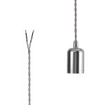 Briciole 4.7cm E27 Lampholder Chrome With 3m Silver Braided Twisted Cable & Deeper Shade Ring, Suitable For Shades & Cages