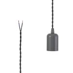 Briciole 4.7cm E27 Lampholder Warm Grey With 3m Grey Braided Twisted Cable & Deeper Shade Ring, Suitable For Shades & Cages