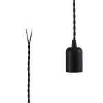 Briciole 4.7cm E27 Lampholder Black With 3m Black Braided Twisted Cable & Deeper Shade Ring, Suitable For Shades & Cages