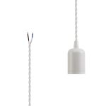 Briciole 4.7cm E27 Lampholder White With 3m White Braided Twisted Cable & Deeper Shade Ring, Suitable For Shades & Cages
