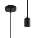 Briciole 10cm 2m 1 Light Pendant Black/Black Braided Cable, E27 Max 60W, c/w Ceiling Bracket & Deeper Shade Ring