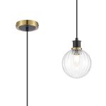 Jestero 1.3m Pendant, 1 Light E14 With 15cm Round Segment Glass Shade, Brass, Clear & Satin Black