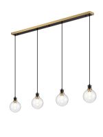 Jestero 1.3m Linear Pendant, 4 Light E14 With 15cm Round Crackled Glass Shade, Brass, Clear & Satin Black