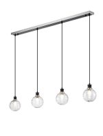 Jestero 1.3m Linear Pendant, 4 Light E14 With 15cm Round Textured Melting Glass Shade, Satin Nickel, Clear & Satin Black