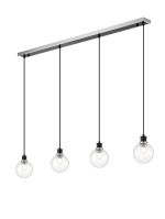 Jestero 1.3m Linear Pendant, 4 Light E14 With 15cm Round Segment Glass Shade, Satin Nickel, Clear & Satin Black