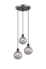 Jestero 38cm Round Pendant, 3 Light E14 With 15cm Round Segment Glass Shade, Satin Nickel, Smoke Plated & Satin Black