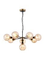 Jestero 84cm Pendant, 8 Light E14 With 15cm Round Segment Glass Shade, Brass, Amber Plated & Satin Black