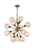 Jestero 78cm Pendant, 14 Light E14 With 15cm Round Segment Glass Shade, Brass, Amber Plated & Satin Black