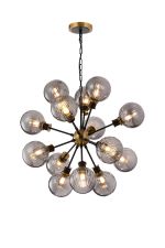 Jestero 78cm Pendant, 14 Light E14 With 15cm Round Segment Glass Shade, Brass, Smoke Plated & Satin Black