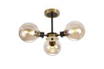 Jestero 53cm Semi Ceiling, 3 Light E14 With 15cm Round Glass Shade, Brass, Amber Plated & Satin Black