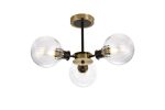 Jestero 53cm Semi Ceiling, 3 Light E14 With 15cm Round Segment Glass Shade, Brass, Clear & Satin Black