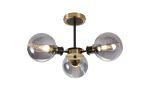 Jestero 53cm Semi Ceiling, 3 Light E14 With 15cm Round Double Textured Smooth / Ribbed Glass Shade, Brass, Smoke Plated & Satin Black