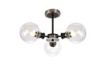 Jestero 53cm Semi Ceiling, 3 Light E14 With 15cm Round Glass Shade, Satin Nickel, Clear & Satin Black
