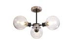 Jestero 53cm Semi Ceiling, 3 Light E14 With 15cm Round Crackled Glass Shade, Satin Nickel, Clear & Satin Black