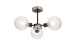 Jestero 53cm Semi Ceiling, 3 Light E14 With 15cm Round Textured Diamond Pattern Glass Shade, Satin Nickel, Clear & Satin Black