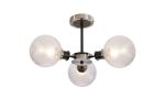 Jestero 53cm Semi Ceiling, 3 Light E14 With 15cm Round Dimpled Glass Shade, Satin Nickel, Clear & Satin Black