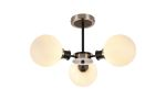 Jestero 53cm Semi Ceiling, 3 Light E14 With 15cm Round Glass Shade, Satin Nickel, Opal & Satin Black