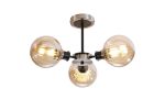 Jestero 53cm Semi Ceiling, 3 Light E14 With 15cm Round Segment Glass Shade, Satin Nickel, Amber Plated & Satin Black