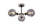 Jestero 53cm Semi Ceiling, 3 Light E14 With 15cm Round Double Textured Smooth / Ribbed Glass Shade, Satin Nickel, Smoke Plated & Satin Black