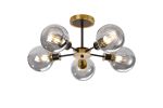 Jestero 52cm Semi Ceiling, 5 Light E14 With 15cm Round Segment Glass Shade, Brass, Smoke Plated & Satin Black