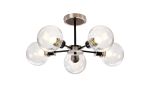 Jestero 52cm Semi Ceiling, 5 Light E14 With 15cm Round Crackled Glass Shade, Satin Nickel, Clear & Satin Black