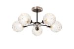 Jestero 52cm Semi Ceiling, 5 Light E14 With 15cm Round Textured Crumple Glass Shade, Satin Nickel, Clear & Satin Black