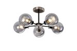 Jestero 52cm Semi Ceiling, 5 Light E14 With 15cm Round Segment Glass Shade, Satin Nickel, Smoke Plated & Satin Black