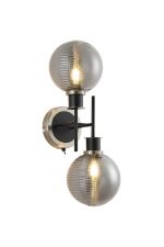 Jestero Switched Wall Light, 2 Light E14 With 15cm Round Double Textured Smooth/Ribbed Glass Shade, Satin Nickel, Smoke Plated & Satin Black